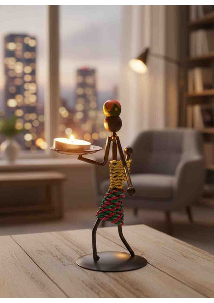 Afrika Temalı Etnik Figürlü Demir Mumluk / Şamdan Tutucu – Retro Masaüstü Dekoratif Aksesuar 1 Adet Özel Seri Hediyelik Ev Oda Salon Dekor Şamdan Mumluk modelleri