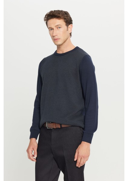 Pamuklu Standart Fit Normal Kesim Bisiklet Yaka Desenli Triko Kazak modelleri