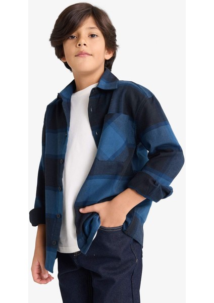 Erkek Çocuk Oversize Geniş Kalıp Polo Yaka Kareli Flanel Uzun Kollu Gömlek G3461A825WN modelleri