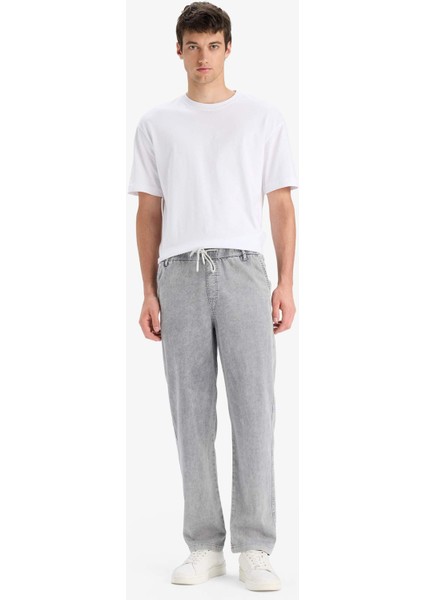 Yazlık Wide Leg Geniş Kalıp Beli Lastikli Geniş Paça Jean Kar Yıkamalı Pantolon F3905AX25SM fırsatları