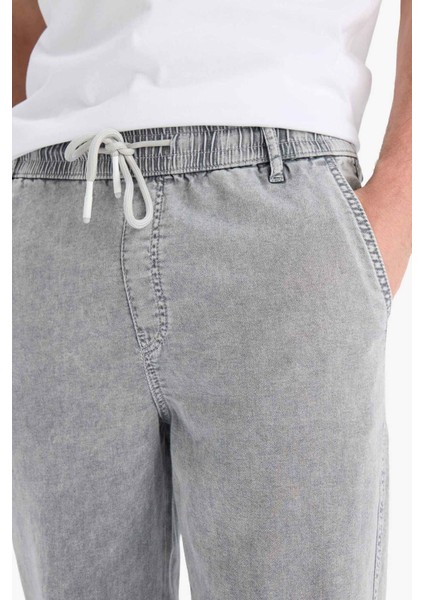 Yazlık Wide Leg Geniş Kalıp Beli Lastikli Geniş Paça Jean Kar Yıkamalı Pantolon F3905AX25SM