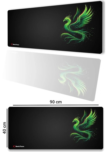 Sonictouch Ultragrand Siyah Neon Yeşili Anka Kuşu Dikişsiz Xxl Gaming Oyuncu Masaüstü Klavye Mouse Pad 40X90CM