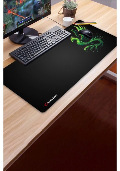 Sonictouch Ultragrand Siyah Neon Yeşili Anka Kuşu Dikişsiz Xxl Gaming Oyuncu Masaüstü Klavye Mouse Pad 40X90CM modelleri