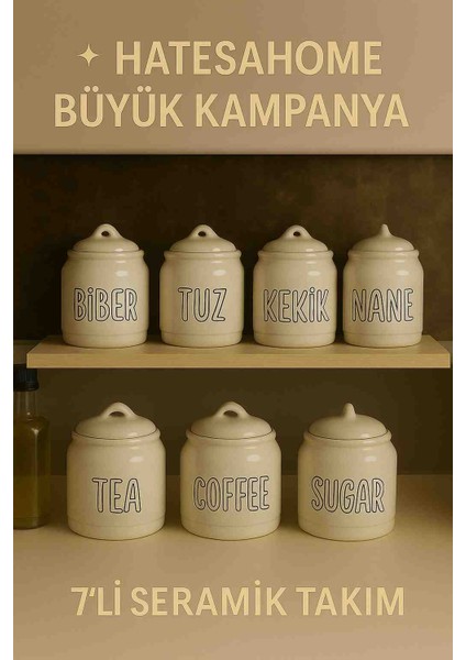 🏡 Hatesahome 7’li Seramik Baharatlık ve Saklama Seti – Şık Mutfak Takımı