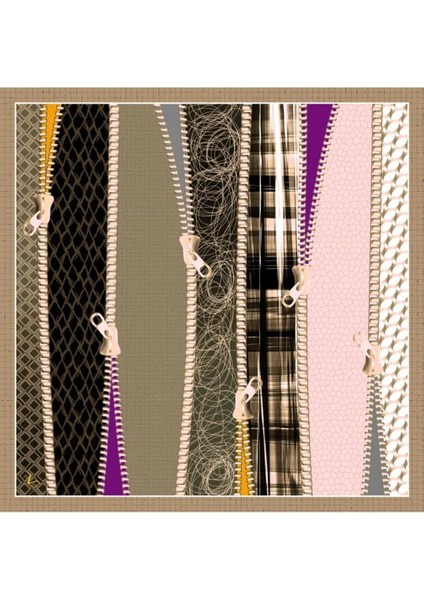 Taba Kahverengi Twill Eşarp Abstract Desenli Gold Seri 90X90 cm