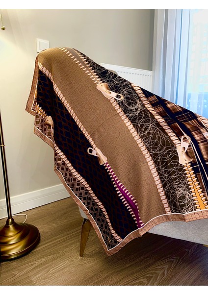 Taba Kahverengi Twill Eşarp Abstract Desenli Gold Seri 90X90 cm fiyatları