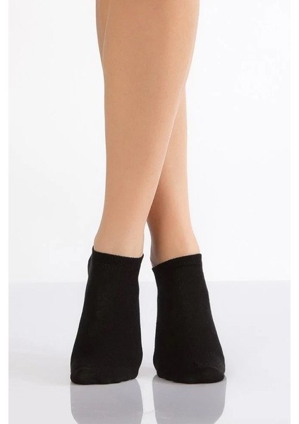 Kadın 6 Çift Siyah Patik Çorap-Düz Siyah