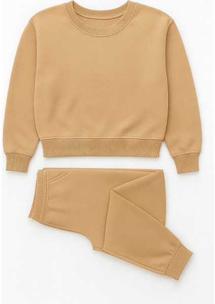 3 Iplik Şardonlu Bisiklet Yaka Geniş Kalıp Beli Lastikli Kadın Eşofman Takımı fırsatları