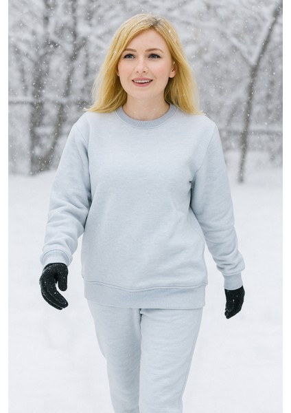 3 Iplik Şardonlu Bisiklet Yaka Geniş Kalıp Beli Lastikli Kadın Eşofman Takımı