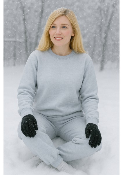 3 Iplik Şardonlu Bisiklet Yaka Geniş Kalıp Beli Lastikli Kadın Eşofman Takımı fiyatları