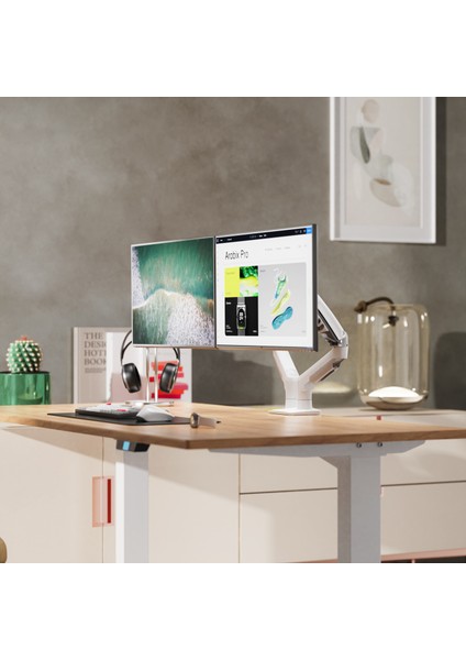 Nb F160 Beyaz Gazlı Yaylı Çift Monitör Kol Standı | 17”-27” Ekran Uyumlu | 360° Dönebilir | fiyatları