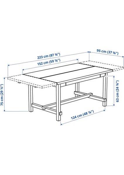 Nordvıken Açılır Yemek Masası Beyaz 4 6 Kişilik 152 / 223 x 95 Cm fiyatları