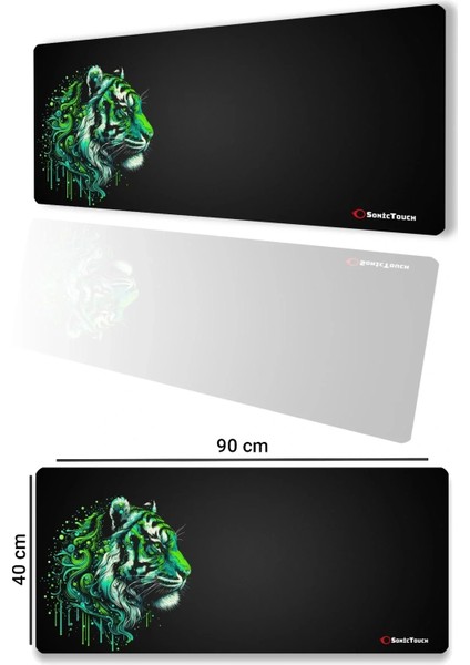 Sonictouch Ultragrand Siyah ve Neon Yeşili Kaplan Dikişsiz Xxl Gaming Oyuncu Masaüstü Klavye Mouse Pad 40X90CM