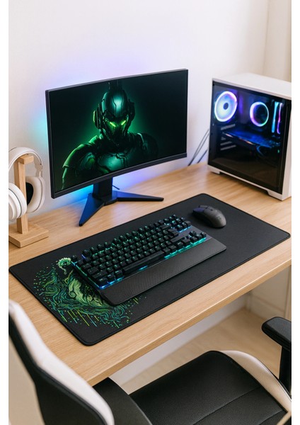 Sonictouch Ultragrand Siyah ve Neon Yeşili Kaplan Dikişsiz Xxl Gaming Oyuncu Masaüstü Klavye Mouse Pad 40X90CM fiyatları