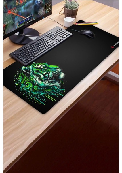 Sonictouch Ultragrand Siyah ve Neon Yeşili Kaplan Dikişsiz Xxl Gaming Oyuncu Masaüstü Klavye Mouse Pad 40X90CM modelleri