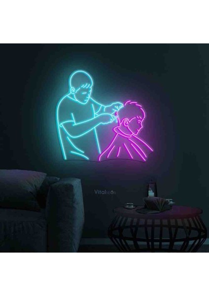 Neon LED Işıklı Saç Kesim Berber Kuaför