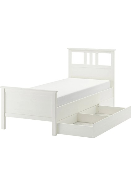 Hemnes / Luröy Tek Kişilik Baza Beyaz Vernik 90 x 200 Cm 2 Çekmeceli