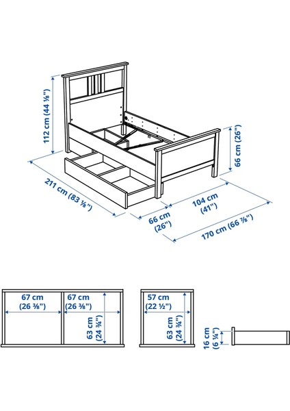 Hemnes / Luröy Tek Kişilik Baza Beyaz Vernik 90 x 200 Cm 2 Çekmeceli fiyatları