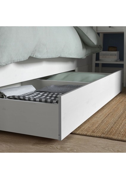 Hemnes / Luröy Tek Kişilik Baza Beyaz Vernik 90 x 200 Cm 2 Çekmeceli