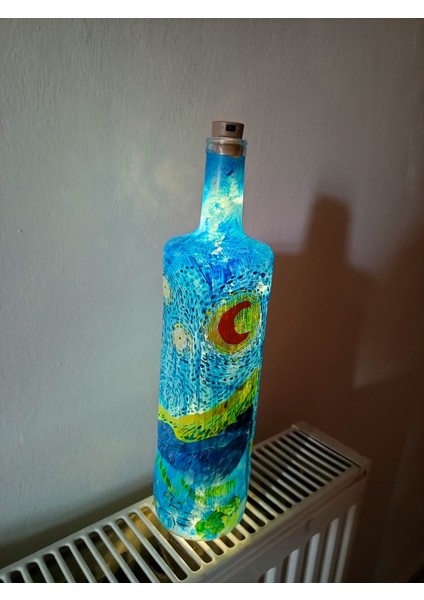 Van Gogh Yıldızlı Gece Temalı El Yapımı Cam Şişe Lamba – LED Işıklı Dekoratif Gece Lambası modelleri