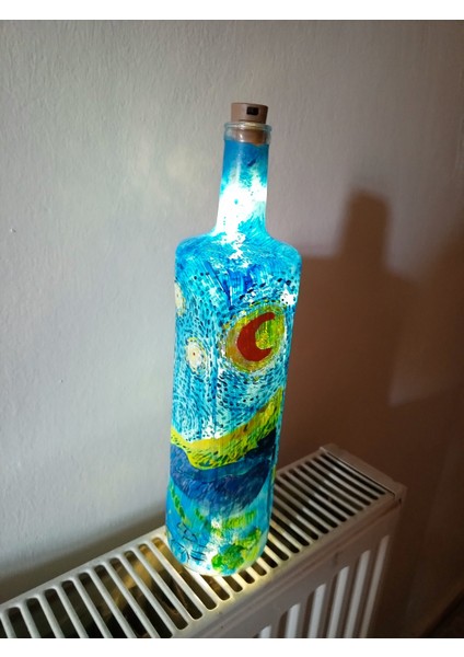 Van Gogh Yıldızlı Gece Temalı El Yapımı Cam Şişe Lamba – LED Işıklı Dekoratif Gece Lambası fırsatları