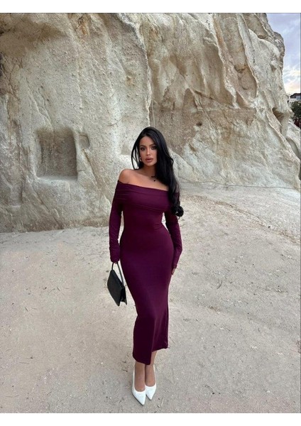 Kadın Uzun Kollu Madonna Yaka Midi Boy Elbise fiyatları