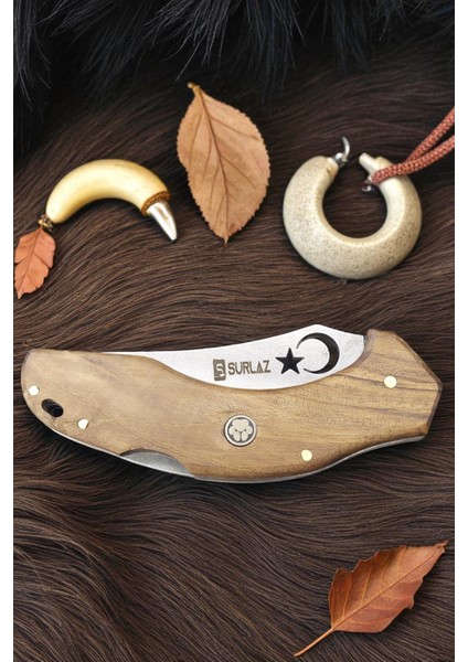 Çakı Özel Ay Yıldız Tasarımlı El Yapımı Isme Özel Ceviz Sap indirimleri