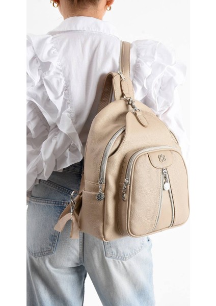 ,çok Cepli,kullanışlı,açık Vizon Bayan Sırt Çantası