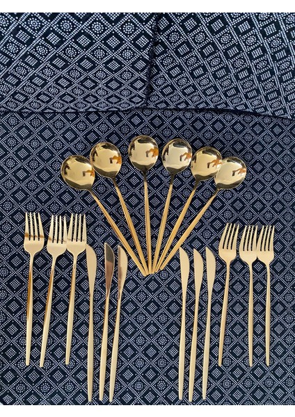18 Parça Çatal Bıçak Takım 6kişilik Yemek Takımı Gold