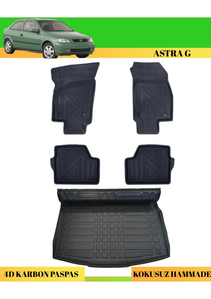 Opel Astra "h" Sedan Araca Özel Üretim 4d Havuzlu Karbon Paspas Takımı + 3D Bagaj Havuzu