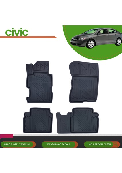 Honda Civic 2006-2012 Fd6 4d Araca Özel Havuzlu Paspas Takımı (Karbon) fırsatları