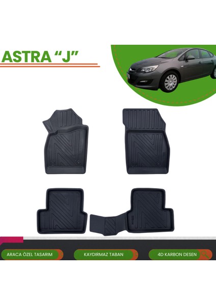 Opel Astra "j" Sd 2012+ Araca Özel 4d Havuzlu Paspas Takımı (Karbon)