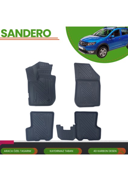 Dacia Sandero 2007-2020 Araca Özel 4d Havuzlu Paspas Takımı (Karbon)