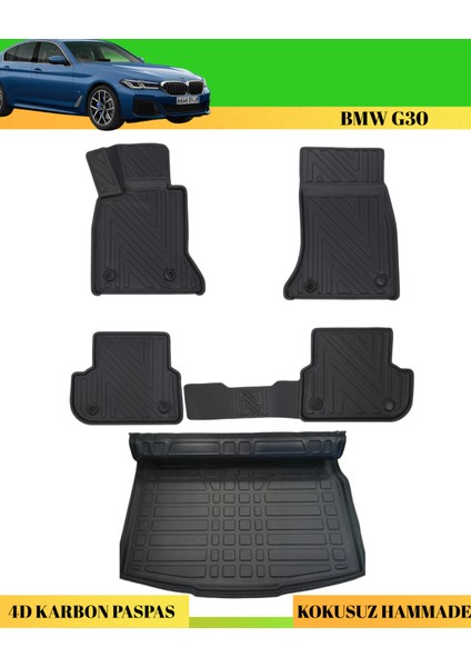 Bmw G30 2017+ Araca Özel Üretim 4d Havuzlu Karbon Paspas Takımı + 3D Bagaj Havuzu
