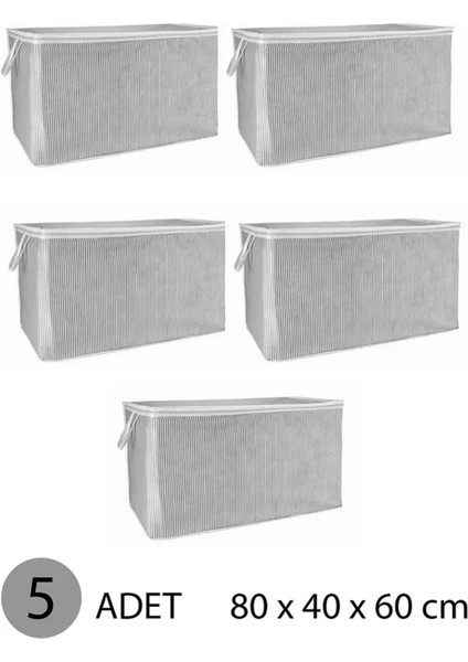 (5 Adet) Alas Gri Çizgili Fermuarlı Mega Boy Hurç Yastık-Yorgan-Kıyafet Düzenleyici 80*40*60 cm