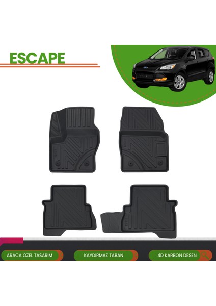 Ford Escape 2013-2019 4d Araca Özel Havuzlu Paspas Takımı (Karbon)