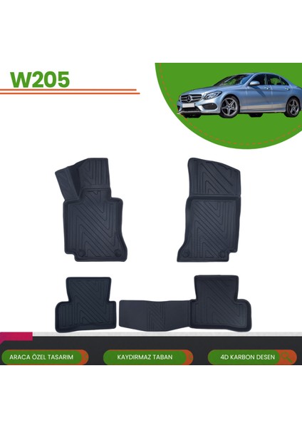 Mercedes C Serisi W205 2014-2021 Araca Özel 4d Havuzlu Paspas Takımı (Karbon)