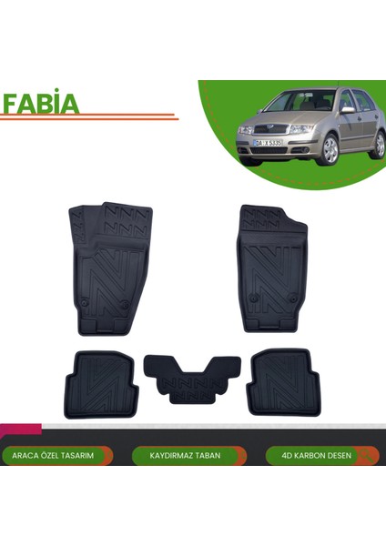 Skoda Fabia 1999-2007 Araca Özel 4d Havuzlu Paspas Takımı (Karbon)