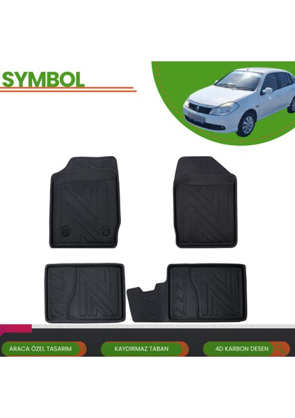 Renault Symbol 2008-2012 Araca Özel 4d Havuzlu Paspas Takımı (Karbon)