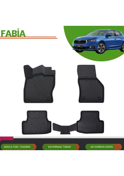 Skoda Fabia 2022+ Araca Özel Üretim 4d Havuzlu Paspas Takımı (Karbon)