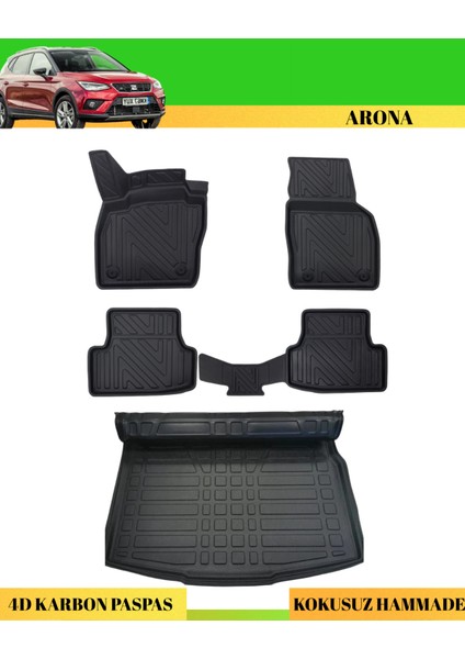 Seat Arona 2017+ Araca Özel Üretim 4d Havuzlu Karbon Paspas Takımı + 3D Bagaj Havuzu