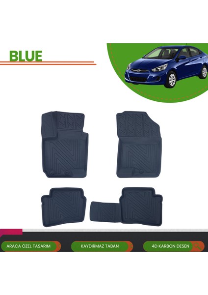 Hyundai Accent Blue 4d Araca Özel Havuzlu Paspas Takımı (Karbon)