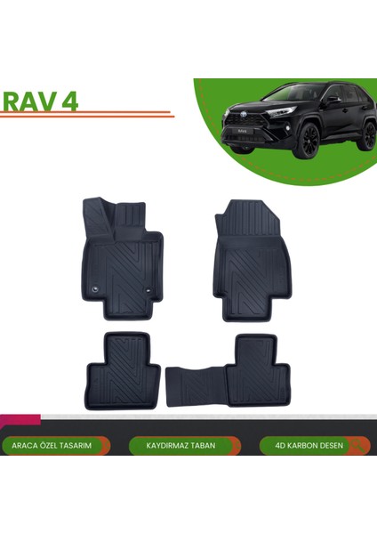 Toyota Rav 4 2019+ Araca Özel 4d Havuzlu Paspas Takımı (Karbon)