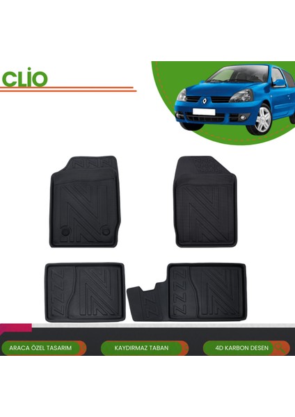 Renault Clio/symbol 1999-2007 Araca Özel 4d Havuzlu Paspas Takımı (Karbon)