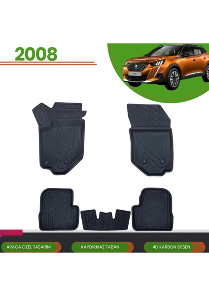 Peugeot 2008 2019+ Araca Özel 4d Havuzlu Paspas Takımı (Karbon)