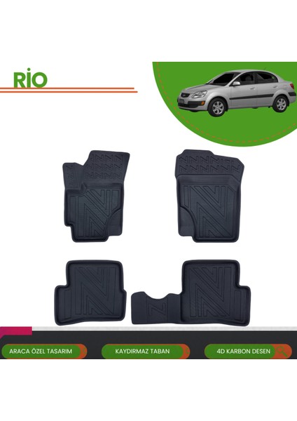 Kia Rio 2005-2011 4d Araca Özel Havuzlu Paspas Takımı (Karbon)