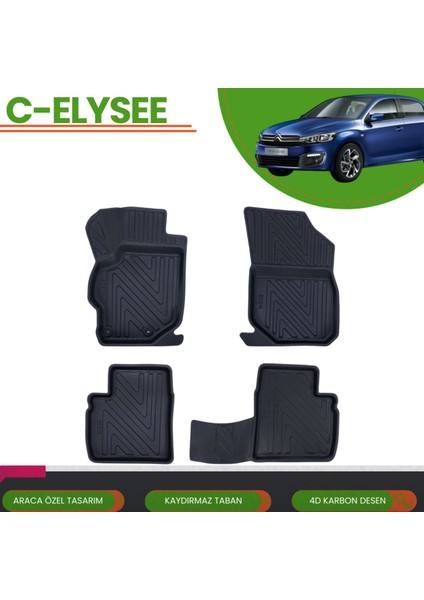 Citroen C-Elysee 2012+ Araca Özel 4d Havuzlu Paspas Takımı (Karbon)