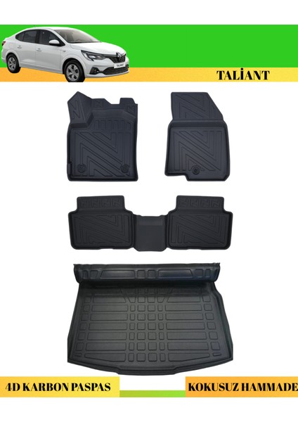 Renault Taliant 2021+ Araca Özel Üretim 4d Havuzlu Karbon Paspas Takımı + 3D Bagaj Havuzu