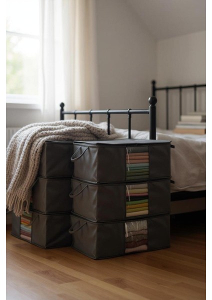 6 Adet Antrasit Gri Pencereli Giysi Hurcu Saklama Çantası 64X45X22