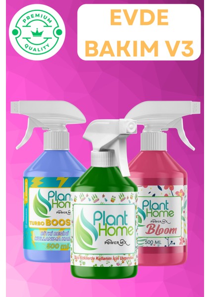 Evde Bakım V3 – Power Mix, Turbo Booster ve Bloom 3’lü Bitki Besin Seti